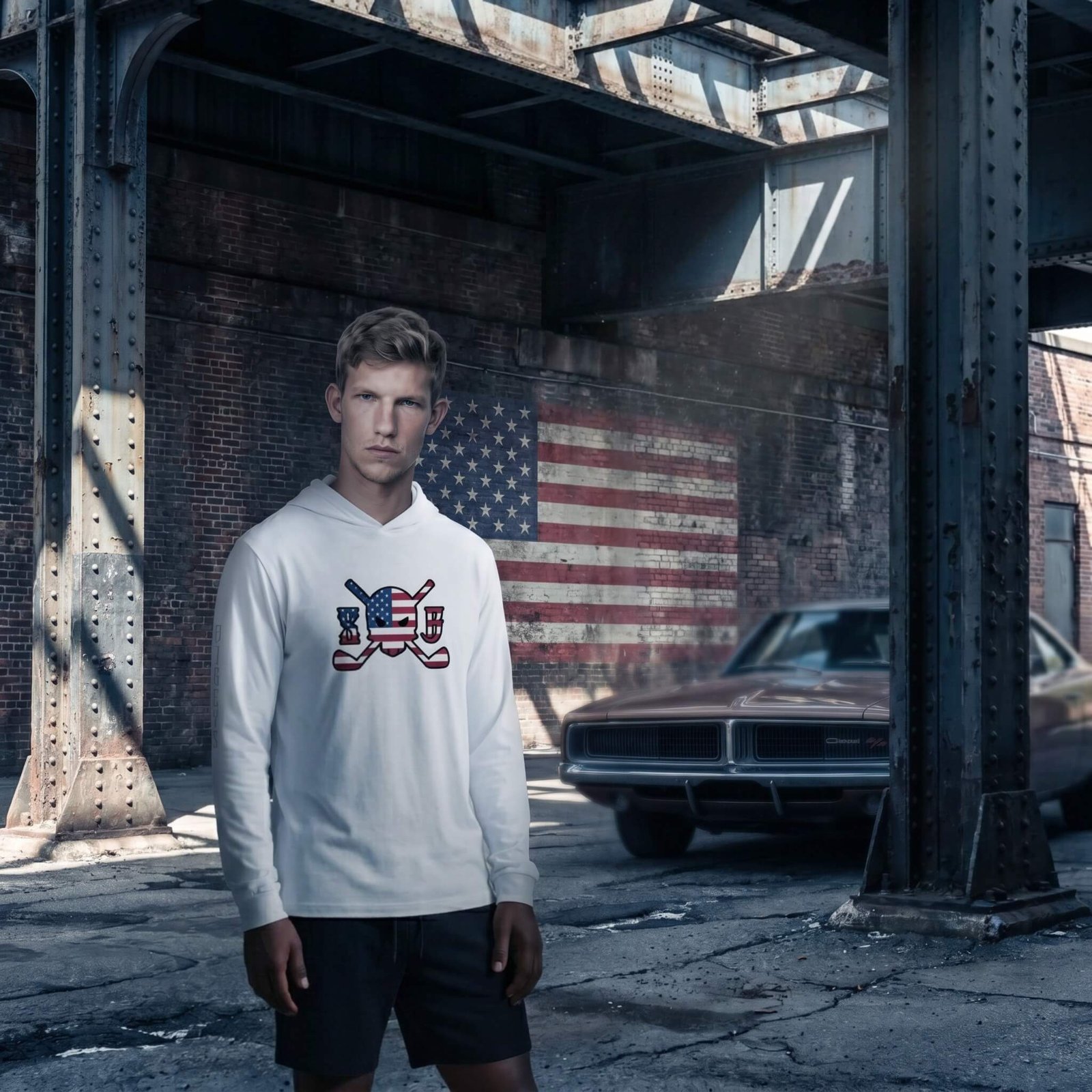 Patriot Long Sleeve Hooded Tee 1 | Skull and Bogeys - Golf brand with skull logo and premium headwear Patriot Long Sleeve Hooded Tee
