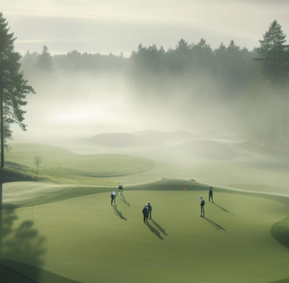 Golf course in the mist