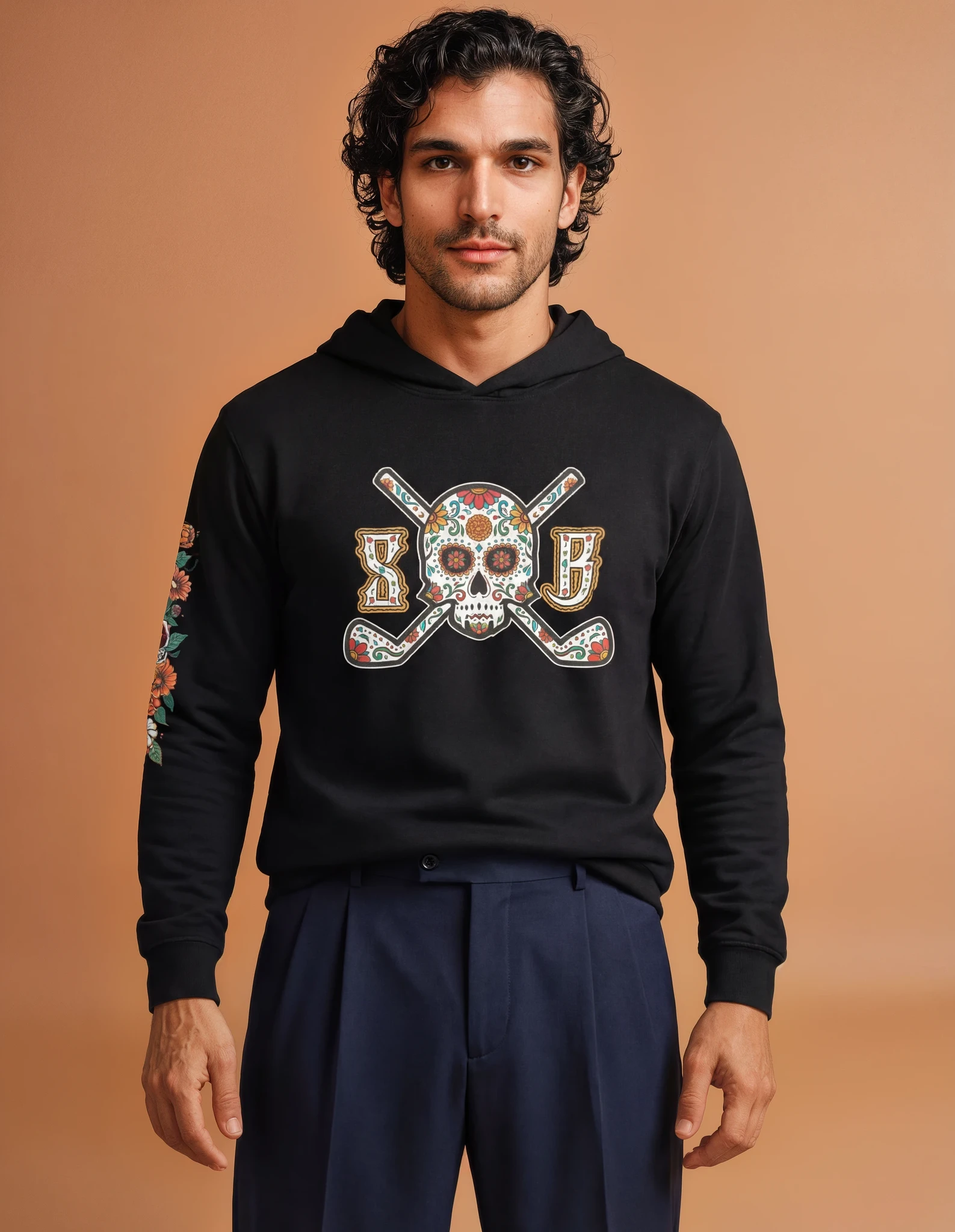 Calaveras Sentinel – The Elite Men’s Long Sleeve Hooded Tee 1 | Skull and Bogeys - Golf brand with skull logo and premium headwear calaveras sentinel