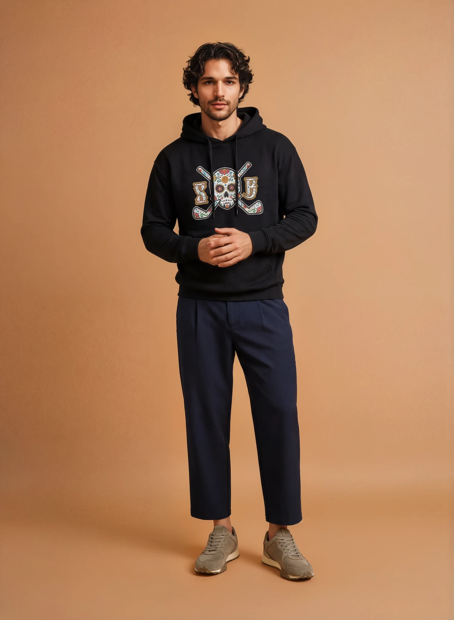 Calaveras Sentinel – The Elite Men’s Long Sleeve Hooded Tee 2 | Skull and Bogeys - Golf brand with skull logo and premium headwear Calaveras Sentinel – The Elite Men’s Long Sleeve Hooded Tee - Image 2